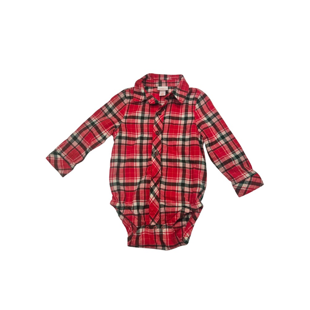 Cat and Jack Red Plaid Flannel Bodysuit Long‎ Sleeve Christmas 18 Months